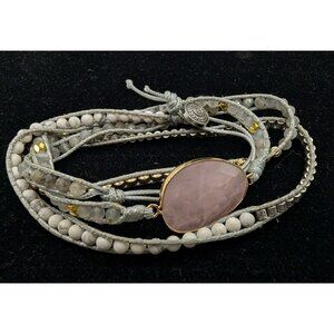 Bracelet Wrap Rose Quartz  Healing Beaded faux Leather